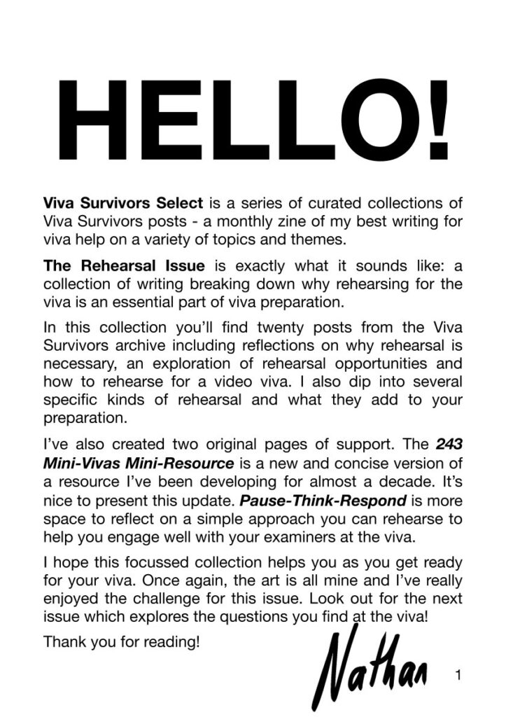Page 1 of the issue, titled HELLO! A description of the contents.